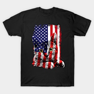 Retro Cat _ American Flag Indepedence Day July 4th T-Shirt